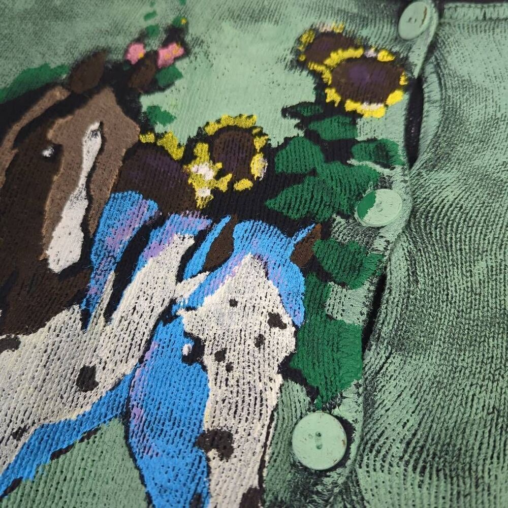 Diane Wat Design Womens S/M Grannycore Handpainted Sweater Horse Theme Buttons - Picture 3 of 8